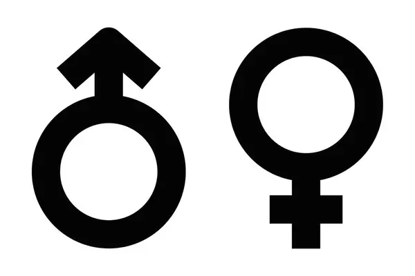 Siyah çizgili erkek ve kadın cinsiyet sembollerinin vektör simgeleri, cinsiyetle ilgili tasarımlar için idealdir. Düzenlenebilir vuruş