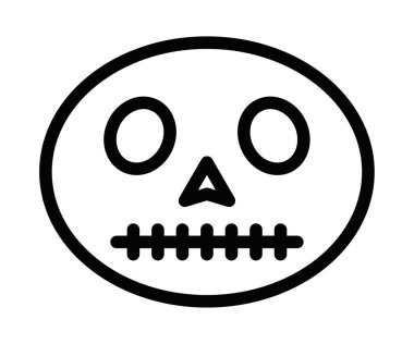 Basit bir kafatası yüz ikonunun vektör çizimi, tehlikeyi sembolize ediyor, Cadılar Bayramı, ve ürkütücü temalar. Düzenlenebilir vuruş