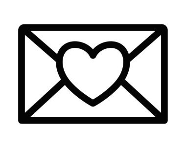 Siyah çizgili minimalist kalp zarfı simgesi. Aşk, posta ya da iletişimi temsil eden vektör illüstrasyonu. Düzenlenebilir vuruş