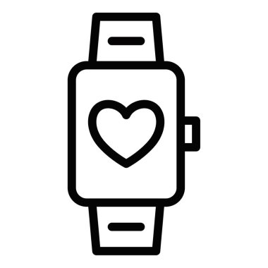 Siyah çizgili bir kalp sembolü içeren Smartwatch simgesi. Formda olmayı, sağlık takibini veya kalp atış hızını gösteren vektör illüstrasyonu. Düzenlenebilir vuruş