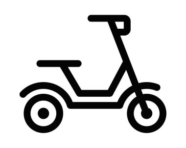 Bir scooter 'ın basit siyah taslak simgesi, hareket kabiliyeti, ulaşımı ve kentsel alanlarda çevre dostu seyahati temsil ediyor. Düzenlenebilir vuruş