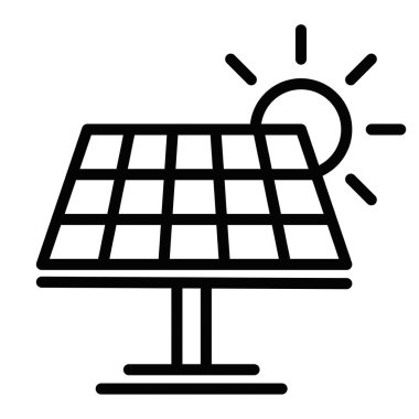 Güneş ışığına sahip, yenilenebilir enerji ve sürdürülebilirliği minimalist bir tasarımla temsil eden basit bir güneş paneli simgesi. Düzenlenebilir vuruş