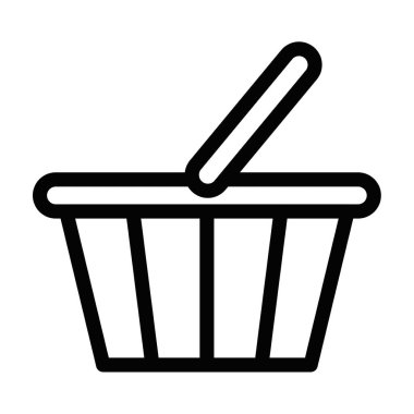 Boş bir alışveriş sepetinin minimalist vektör simgesi, alışverişi, tüketimi veya pazar alışverişini sembolize ediyor. Düzenlenebilir vuruş