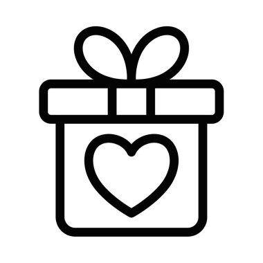 Merkezinde kalp sembolü olan, özel etkinlikler için sevgiyi, sevgiyi ve düşünceli hediyeleri sembolize eden paketlenmiş bir hediyenin simgesi. Düzenlenebilir vuruş