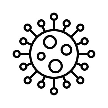 Sağlık, enfeksiyon, hastalık ve tıbbi veya bilimsel tasarımlar için mikroskobik organizmaları temsil eden minimalist çizgi tarzında bir virüs veya bakteri ikonu. Düzenlenebilir vuruş