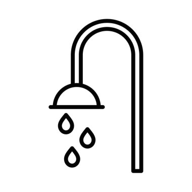 Su damlacıkları olan minimalist duş başlığı ikonu, banyo, hijyen veya tesisatla ilgili tasarımlar ve ev geliştirme kavramları için idealdir. Düzenlenebilir vuruş