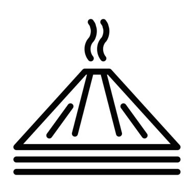 Dumanı yükselen, doğal afetleri, jeolojiyi veya patlamaları temsil eden bir volkanın çizgi ikonu. Düzenlenebilir vuruş