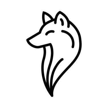 Tilki yüzünün zarif siyah-beyaz vektör simgesi, logolar, vahşi yaşam tasarımları veya minimalist projeler için idealdir. Kurt suratlı ikon. Düzenlenebilir vuruş.