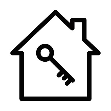 Anahtarı olan bir evin basit vektör simgesi. Gayrimenkul, ev güvenliği ya da mülk tasarımları için ideal. Düzenlenebilir vuruş.