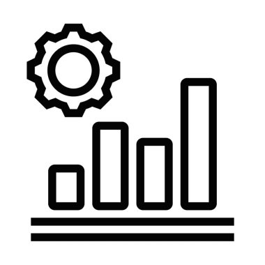 Veri analizini, ilerlemeyi ve sistem gelişimini sembolize eden dişli bir çubuk grafiğinin minimalist vektör simgesi. Düzenlenebilir vuruş.