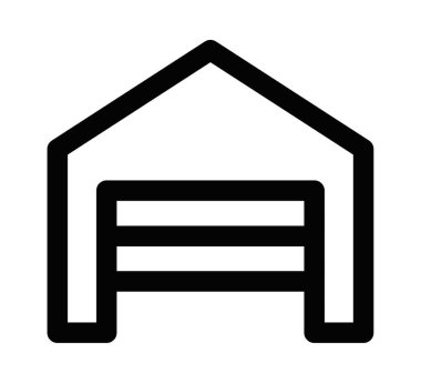 Bir garaj binasının basit vektör simgesi, araç deposunu, park yerini veya otomotiv hizmetlerini sembolize ediyor. Düzenlenebilir vuruş.