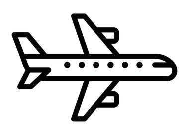 Seyahat, havacılık ve ulaşım hizmetlerini temsil eden bir uçağın minimalist vektör simgesi. Düzenlenebilir vuruş.