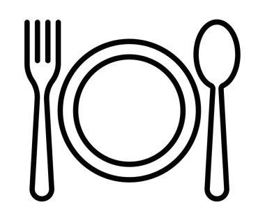 Çatal ve kaşıkla basit bir tabak ikonu. Yemek, yemek ya da restoranları sembolize ediyor. Düzenlenebilir vuruş.