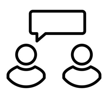 Konuşma balonu olan iki insanın minimalist vektör simgesi, iletişimi ya da diyaloğu sembolize ediyor. Düzenlenebilir vuruş.