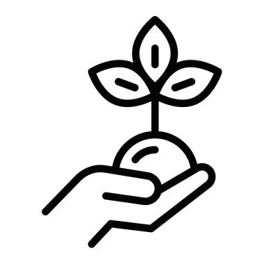 Filizlenen bir bitkiyi tutan bir elin vektör çizimi, büyümeyi, sürdürülebilirliği ve minimalist tarzda çevre dostu kavramları sembolize ediyor. Düzenlenebilir vuruş.