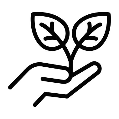 Bir bitkiyi besleyen, çevresel bakımı, çevre dostu olmayı ve sürdürülebilir gelişimi temsil eden minimalist bir el ikonu. Düzenlenebilir vuruş.