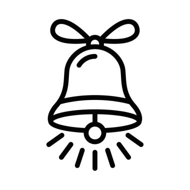 Bir Noel çanının minimalist temsili kurdele ve ışınlarıyla, bayram kutlamalarını ve neşeyi sembolize ediyor. Düzenlenebilir vuruş.