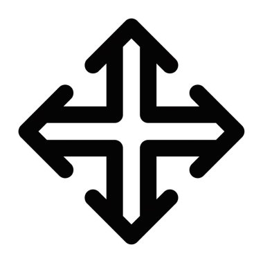 Dört yönlü ok vektör simgesi tüm yönlerde hareketi temsil ediyor. Navigasyon ve yönlendirme tasarımları için harika. Düzenlenebilir vuruş.