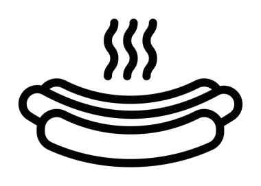 Dumanı tüten bir sosislinin vektör simgesi, fast food, aperatif ve restoran temalı tasarımlar veya uygulamalar için mükemmel. Düzenlenebilir vuruş.