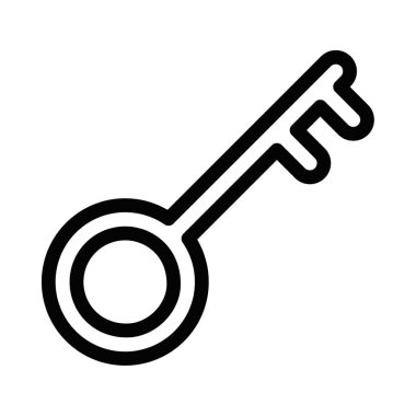 Dijital ve fiziksel temalarda güvenlik, kilit ve erişimle ilgili tasarımlar için uygun bir anahtarın minimalist vektör simgesi. Düzenlenebilir vuruş.