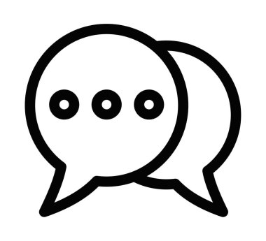 Noktalı, iletişimi, konuşmayı veya mesajlaşmayı sembolize eden iki üst üste binen sohbet baloncuğunun minimum vektör simgesi. Düzenlenebilir vuruş.