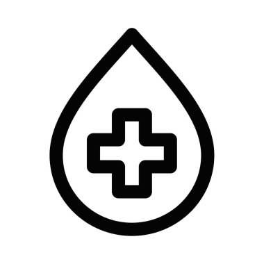 İçinde sağlık, su ve refahı simgeleyen tıbbi bir haç olan su damlası. Vektör çizimi. Düzenlenebilir vuruş.