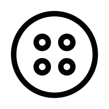 Dört delikli basit dairesel düğme. Moda, dikiş ya da el işi temaları için ideal. Vektör çizimi. Düzenlenebilir vuruş.