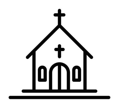 Çapraz ve simetrik tasarımı olan bir kilise binasının temiz çizgisi. Din ya da maneviyat teması için mükemmel. Vektör çizimi. Düzenlenebilir vuruş.