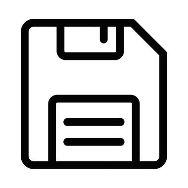 Kaydedilen dosya veya verileri sembolize etmek için kullanılan bir diskin basit satır sanat simgesi. Vektör çizimi. Düzenlenebilir vuruş.