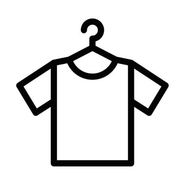 Temiz taslak şeklinde tişört ikonu olan bir askı. Moda, giysi ya da gardırobu temsil ediyor. Minimalist vektör tasarımı. Düzenlenebilir vuruş.