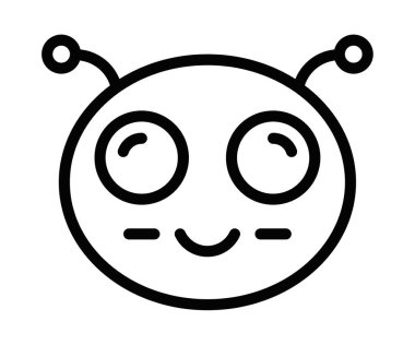 Antenli gülümseyen uzaylı yüzü ikonu, vektör çizimi. Düzenlenebilir vuruş.