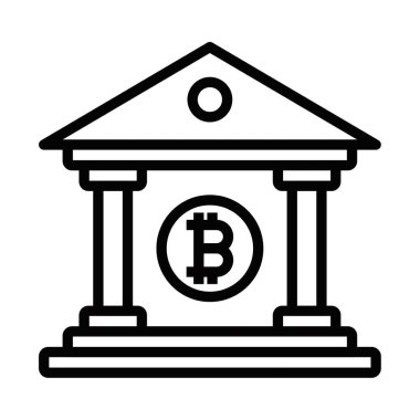 Sütunlu Bitcoin banka simgesi, vektör illüstrasyonlu. Düzenlenebilir vuruş.