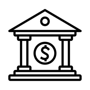 Sütunlu dolar bankası simgesi, vektör illüstrasyonu. Düzenlenebilir vuruş.