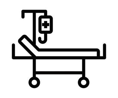 Hastane yatağında serum ikonu, vektör illüstrasyonu. Düzenlenebilir vuruş.