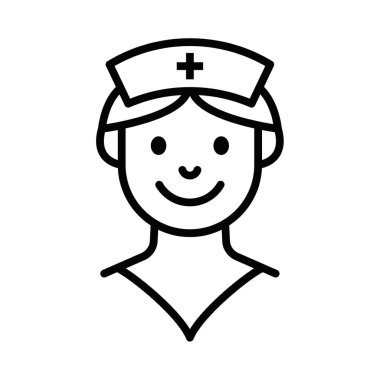 Ana hatlarıyla gülümseyen bir hemşire ikonu. Düzenlenebilir vuruş.