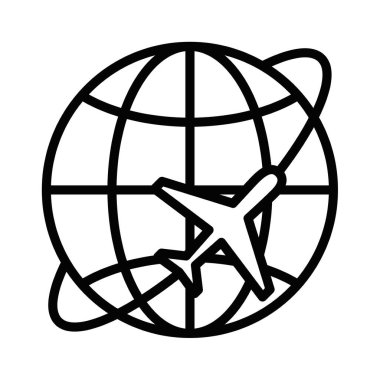 Seyahat ve havacılık dünyası vektör ikonu. Düzenlenebilir vuruş.