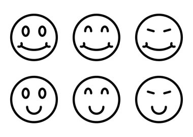 Farklı ifadelere sahip basit gülen yüz simgeleri. Düzenlenebilir vuruş.