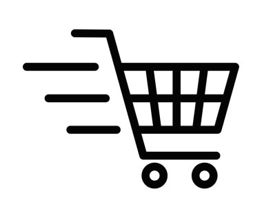 Basit taslak tarzında hızlı hareket eden alışveriş arabası ikonu. Düzenlenebilir vuruş.