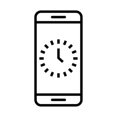Zaman yönetimini temsil eden bir saat sembollü akıllı telefon. Düzenlenebilir vuruş.