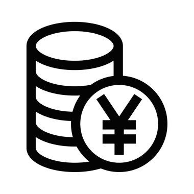 Yen sembolü simgesi olan bozuk para yığını. Düzenlenebilir vuruş