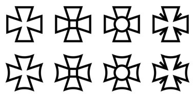 Malta çapraz varyasyon vektör simgeleri ana hatlar biçiminde. Düzenlenebilir vuruş