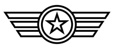 Yıldız ve çizgili minimalist askeri rozet. Düzenlenebilir vuruş