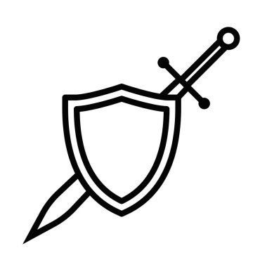 Kılıç ve kalkan simgesi minimalist tarzda, vektör tasarımı. Düzenlenebilir vuruş