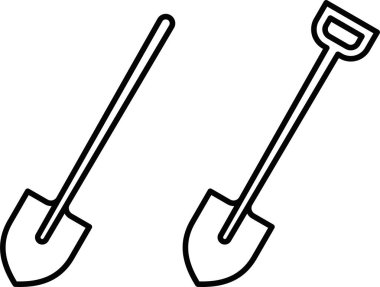 Temiz kalın çizgileri olan kürek simgeleri seti, vektör çizimi. Düzenlenebilir vuruş