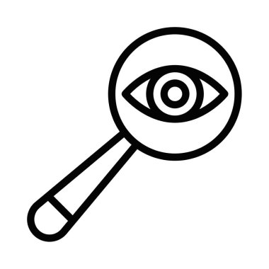 Büyüteç altındaki göz, arama ve görme teması için vektör simgesi. Düzenlenebilir vuruş