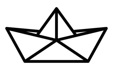 Origami tekne simgesi, koyu siyah vektör çizgisi, minimal stil. Düzenlenebilir vuruş