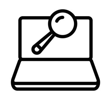 Arama büyüteçli dizüstü bilgisayar vektör simgesi. Düzenlenebilir vuruş