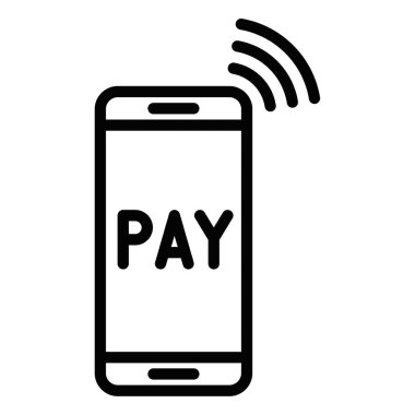 Sinyal çizgileri olan mobil ödeme vektör simgesi. Düzenlenebilir vuruş