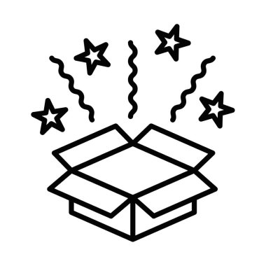 Yıldızlı ve parıltılı sürpriz kutu vektör simgesi. Düzenlenebilir vuruş