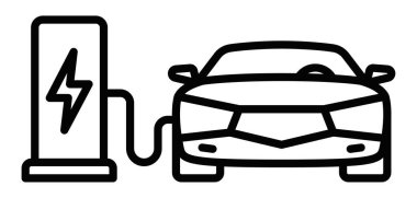 Elektrikli araba şarj istasyonu vektör çizimi. Düzenlenebilir vuruş